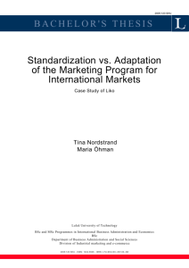 Standardization vs. Adaptation of the Maketing Program for