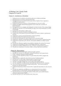 AP Biology Unit 3 Study Guide Chapters 8, 9 and 10