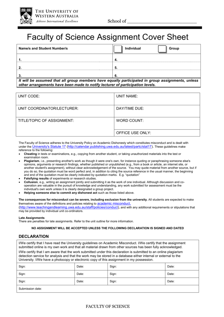 uwa assignment cover sheet