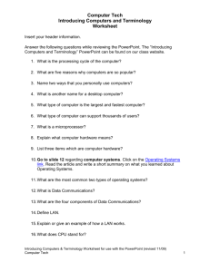 Computer Tech Introducing Computers and Terminology Worksheet