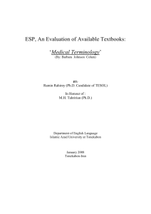 ESP, An Evaluation of Available Textbooks: 'Medical Terminology'