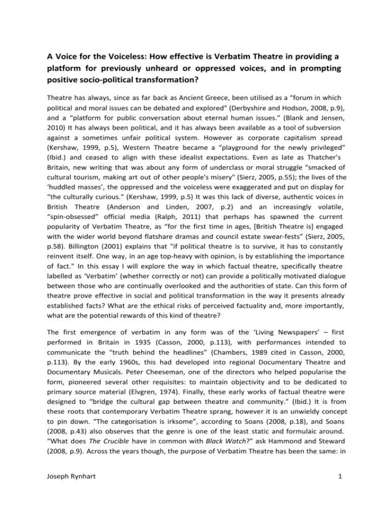 Effectiveness Of Verbatim Theatre