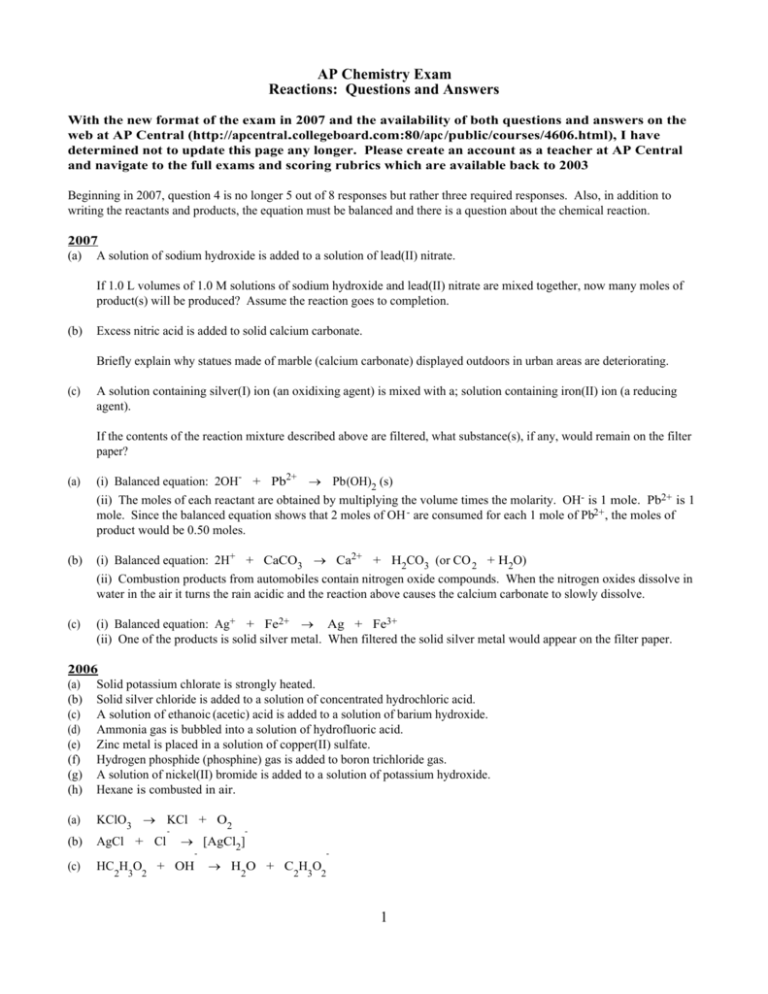 AP Chemistry Free Response Problems 59