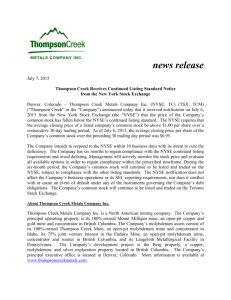 news release - Thompson Creek Metals Company