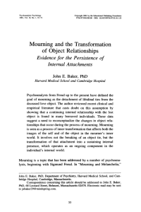 Mourning And The Transformation Of Object Relationships Evidence