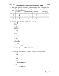 CHEM 109A CLAS Lewis Structures, Geometry and Hybridization