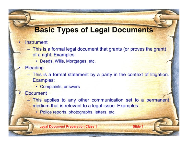 Basic Types Of Legal Documents