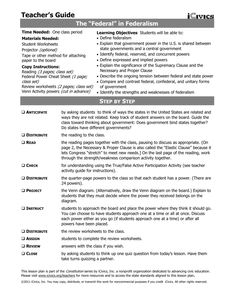 Federalism Reading / Worksheet File