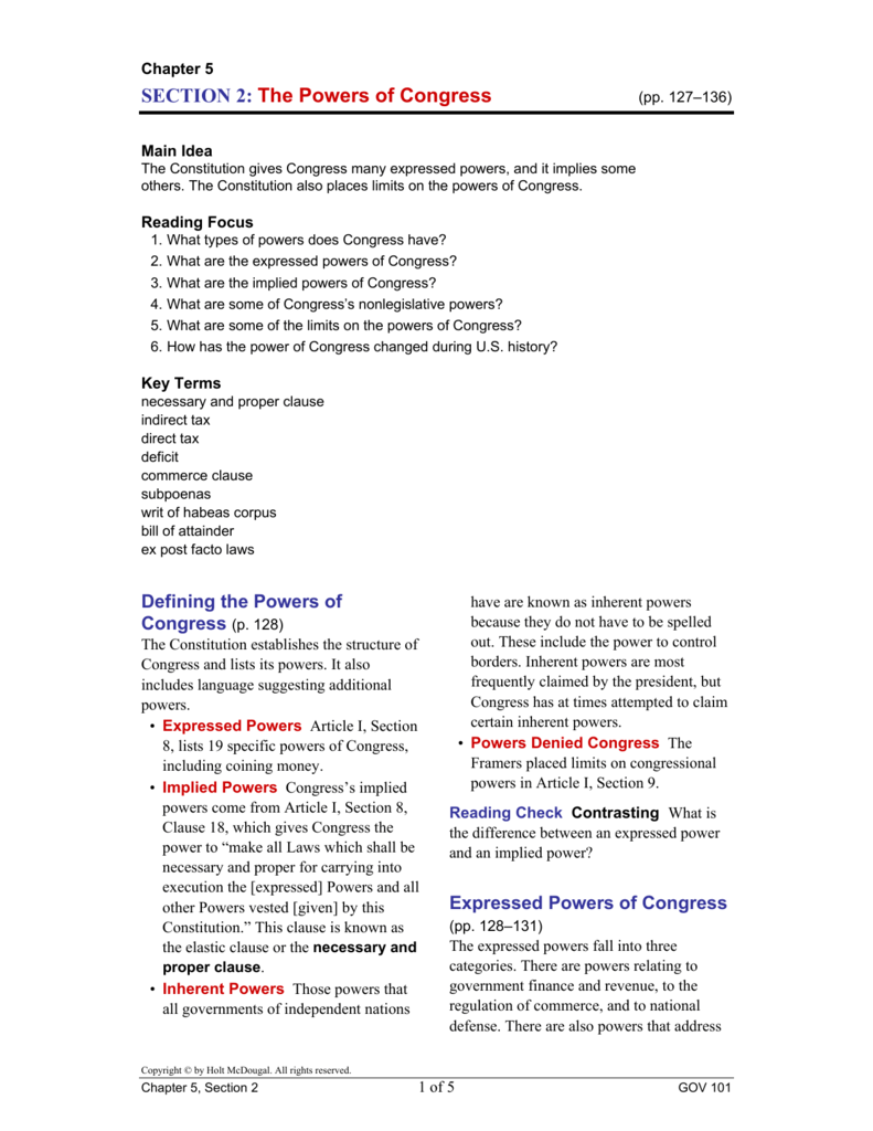 Chapter 11 Section 3 The Implied Powers Worksheet Answers Promotiontablecovers