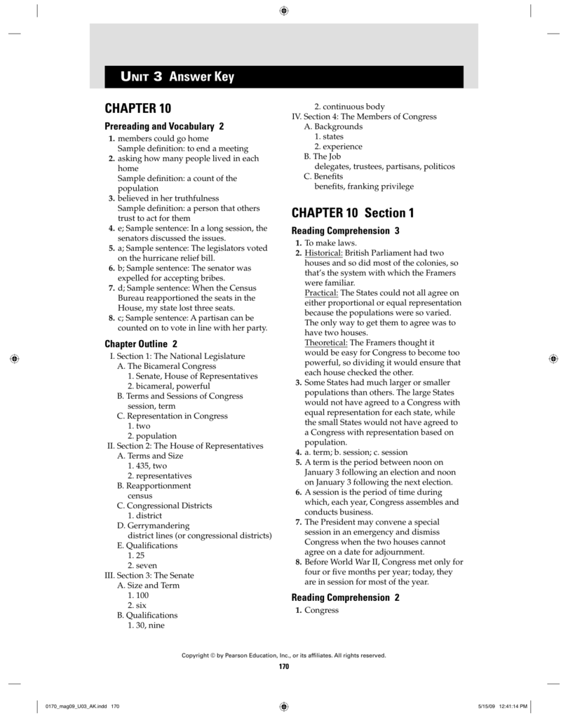 Chapter 10 Chapter 10 Section 1 Unit 3 Answer Key