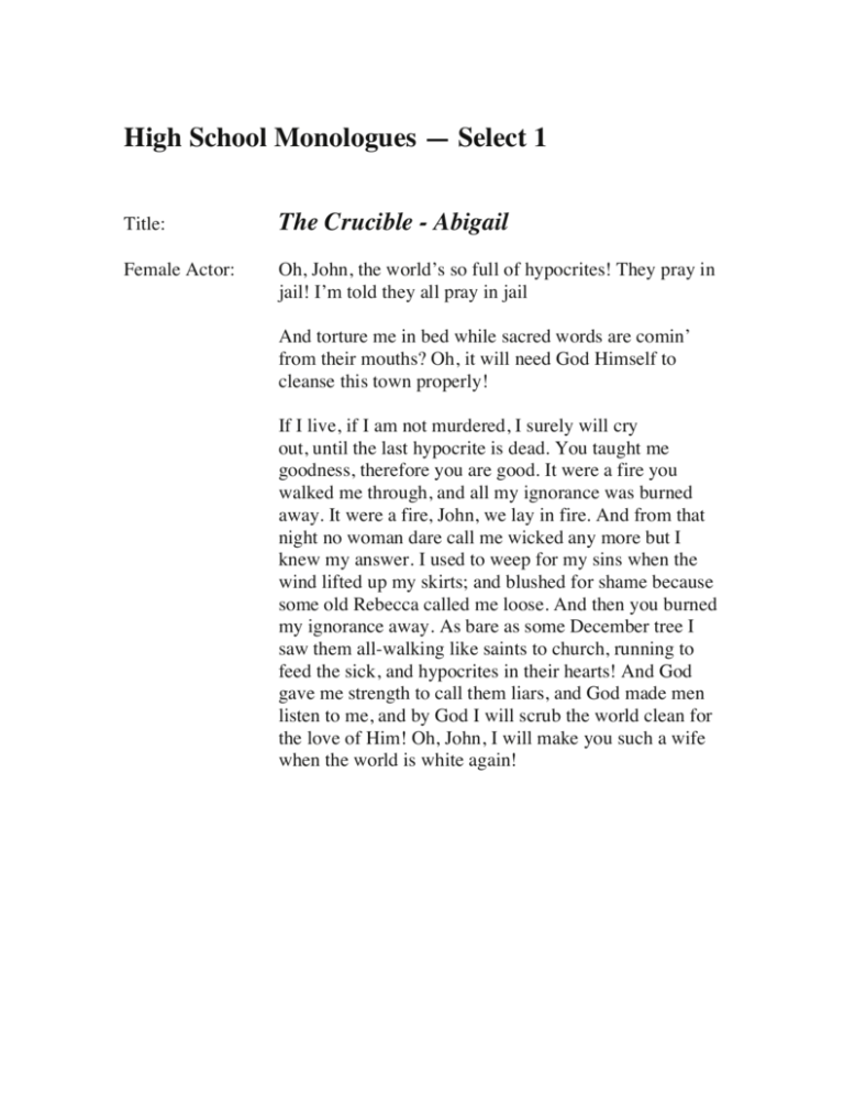 monologue assignment high school