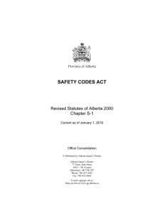 SAFETY CODES ACT - Alberta Queen's Printer