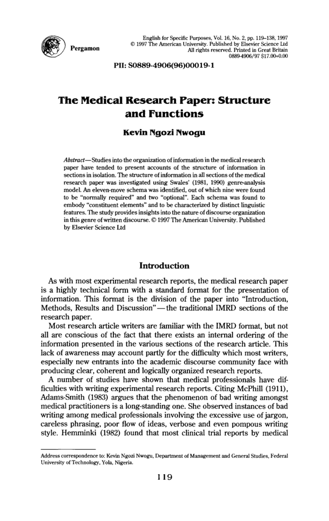 The Medical Research Paper Structure And Functions