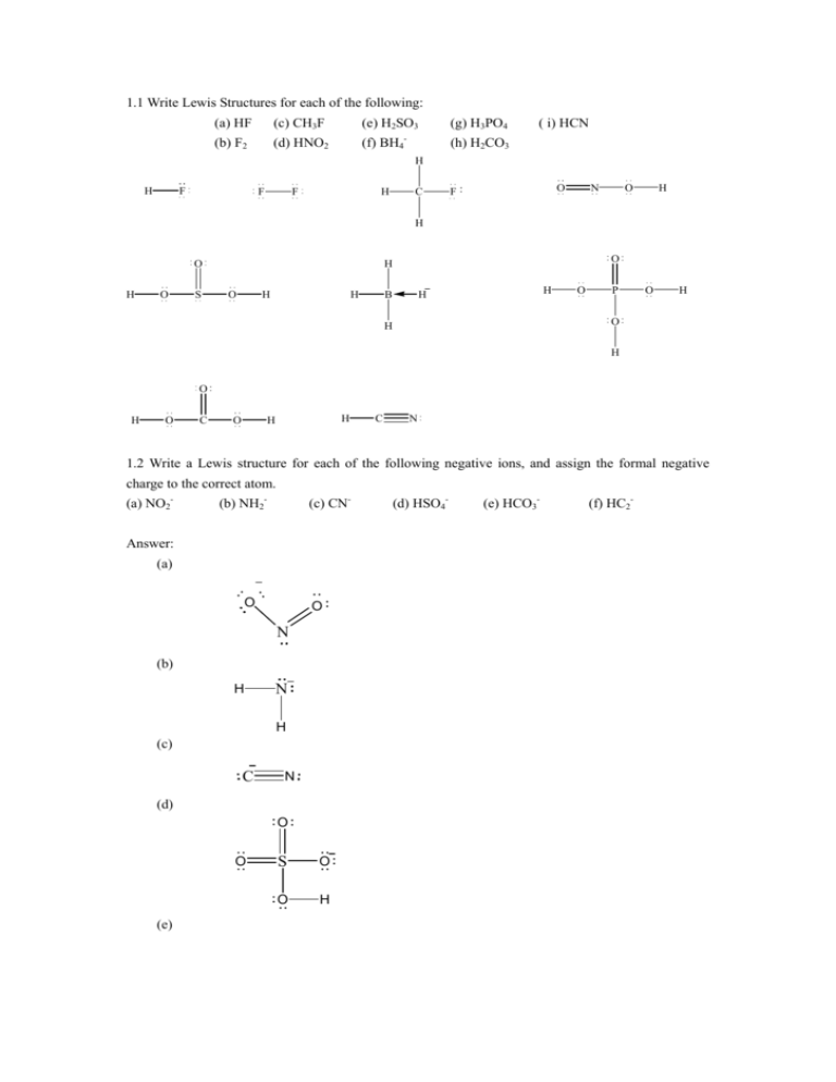 1 1 Write Lewis Structures For Each Of The Following A Hf C Ch3f