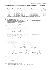 Chem 121 Problem Set V Lewis Structures, VSEPR and Polarity