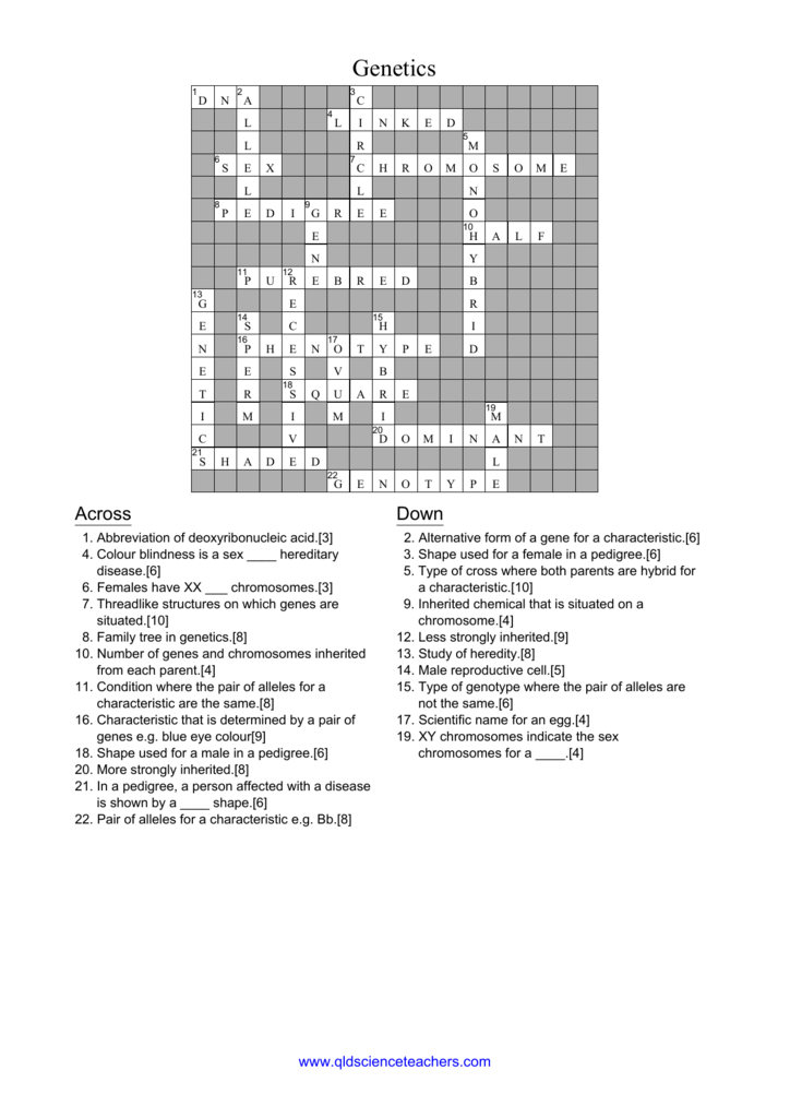 Genetics Crossword Answers Qldsciencetea Free Download Nude Photo 