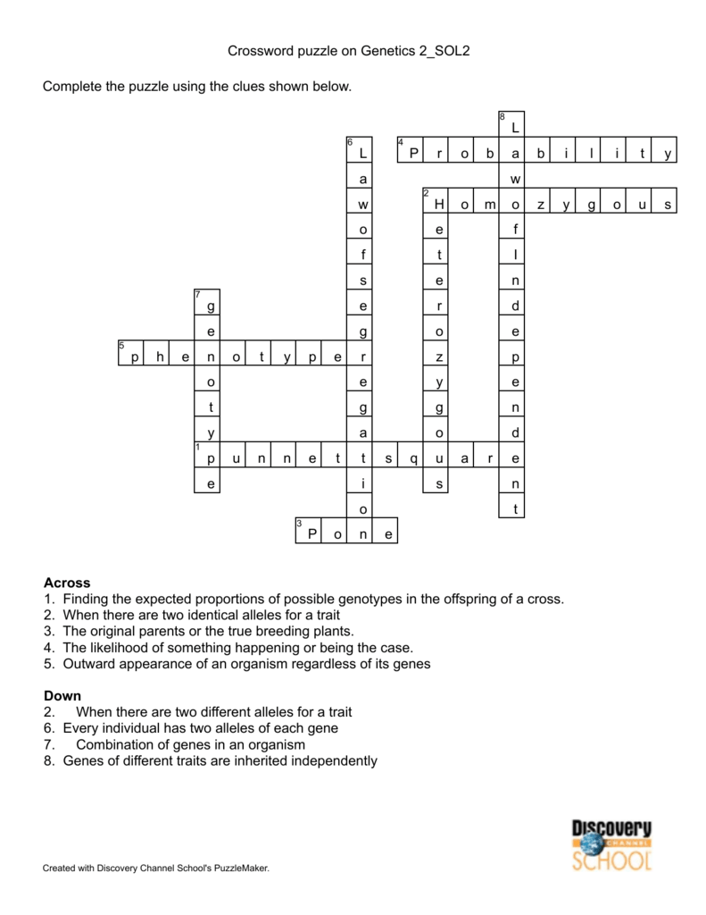 Genetics And Heredity Crossword Puzzle Answer Key Judithcahen Answer 