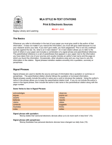 MLA STYLE IN-TEXT CITATIONS Print & Electronic Sources