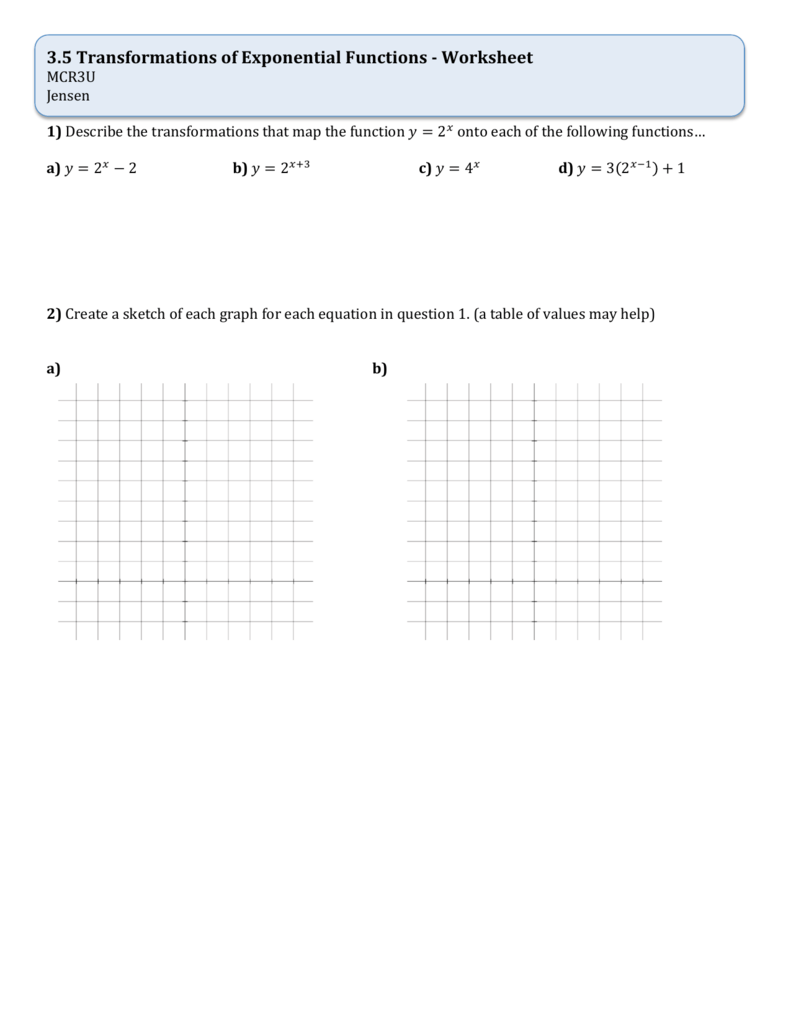 20.20 Transformations of Exponential Functions For Transformations Of Functions Worksheet