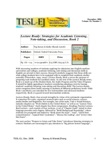 TESL-EJ 10.3 -- Lecture Ready: Strategies for Academic Listening