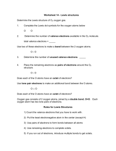 Worksheet 14 - Lewis structures Determine the Lewis structure of O2