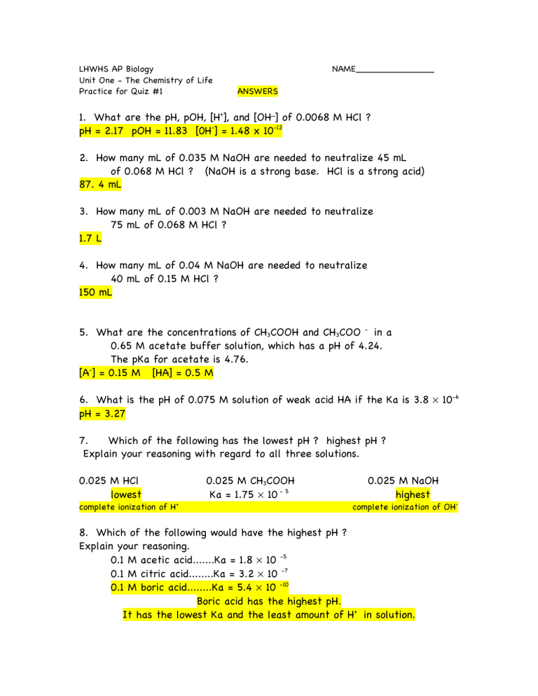 AP Bio Practice For Quiz 1
