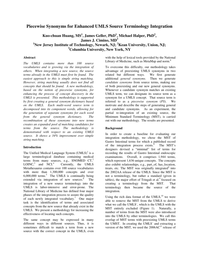 Piecewise Synonyms For Enhanced UMLS Source Terminology