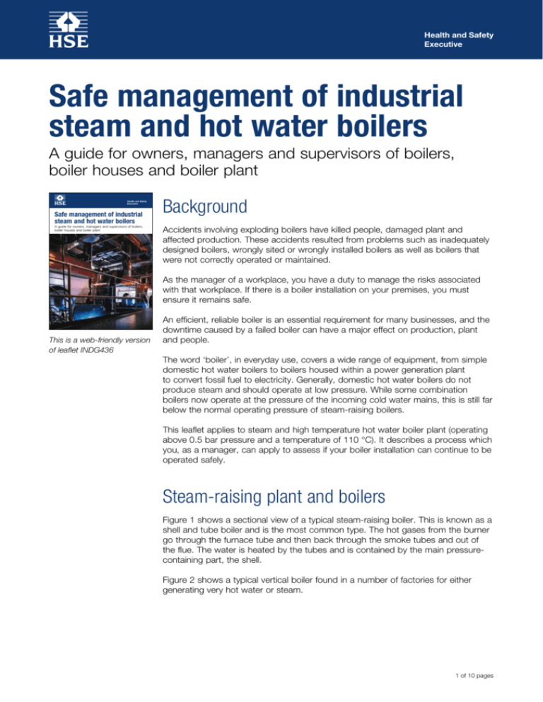Safe management of industrial steam and hot water boilers