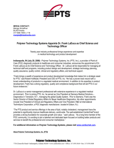 Polymer Technology Systems Appoints Dr. Frank LaDuca as Chief