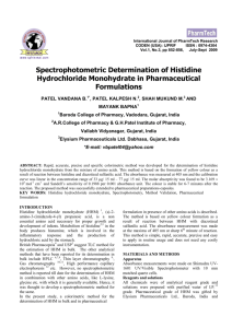 Spectrophotometric Determination of Histidine Hydrochloride