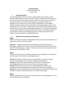 Psychology Major Revised Assessment Plan January, 2014 I
