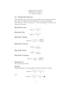 3.6 Hyperbolic Functions - Arkansas Tech University
