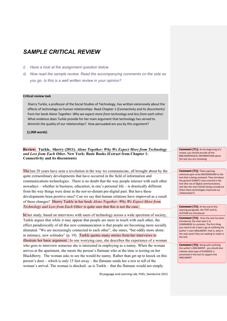 critical literature review layout