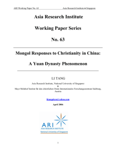 WPS 63 Mongol Responses to Christianity in China