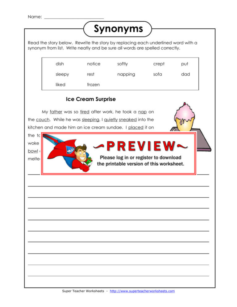 Synonyms Super Teacher Worksheets