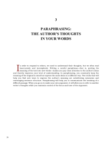 Chapter 3: Paraphrasing: The Author's Thoughts in Your Words