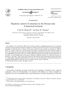 Hypnotic control of attention in the Stroop task: A historical