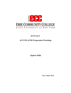 SUNY ECC ACCUPLACER Preparation Workshop Algebra Skills