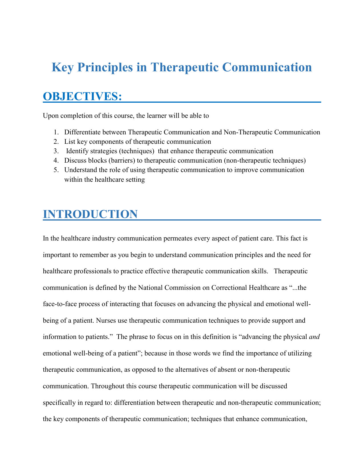 Key Principles In Therapeutic Communication