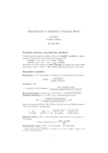 Introduction to Statistics: Formula Sheet