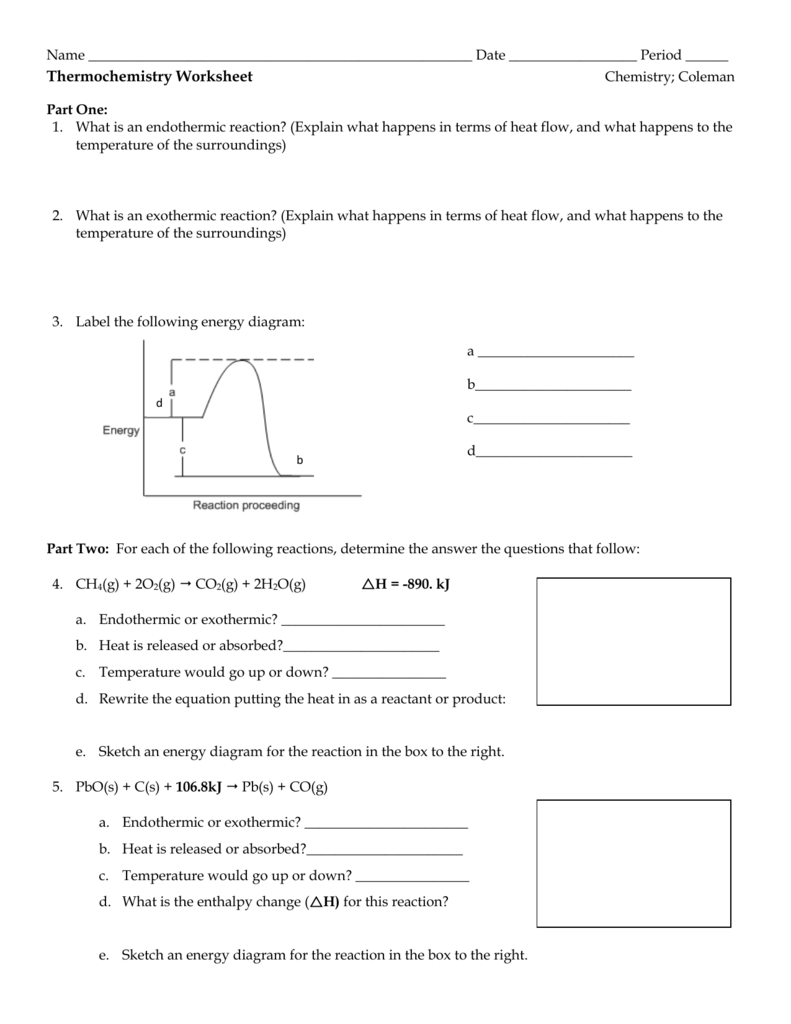 Thermochemistry Worksheet