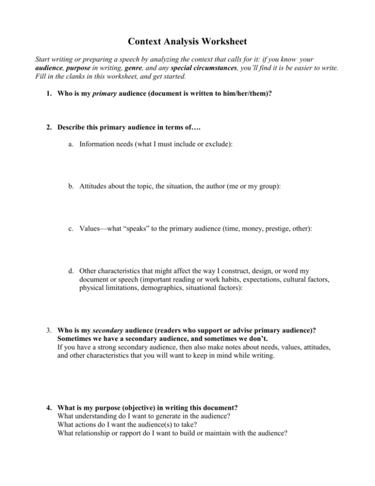 Context Analysis Worksheet