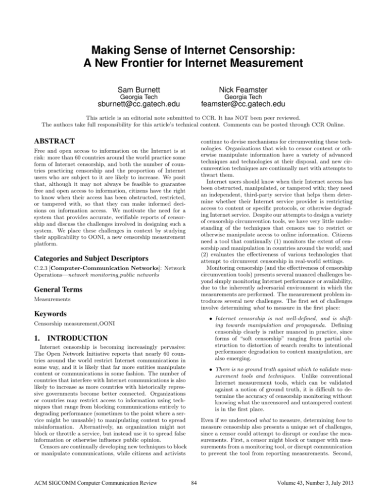 Making Sense of Internet Censorship: A New Frontier for Internet