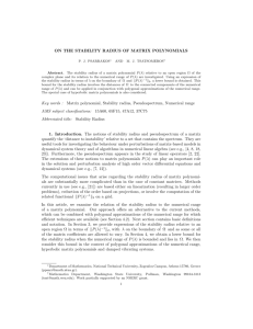 ON THE STABILITY RADIUS OF MATRIX POLYNOMIALS Key