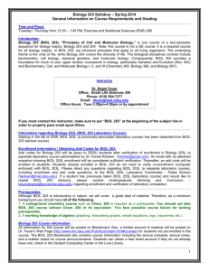 Biology 203 Syllabus – Spring 2014 General Information on Course