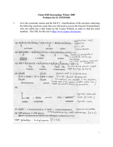 Chem 4540 Enzymology Winter 2005 Problem Set #2 ANSWERS 1