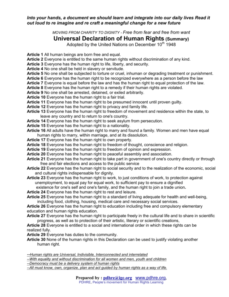 Summary Of Un Declaration Of Human Rights