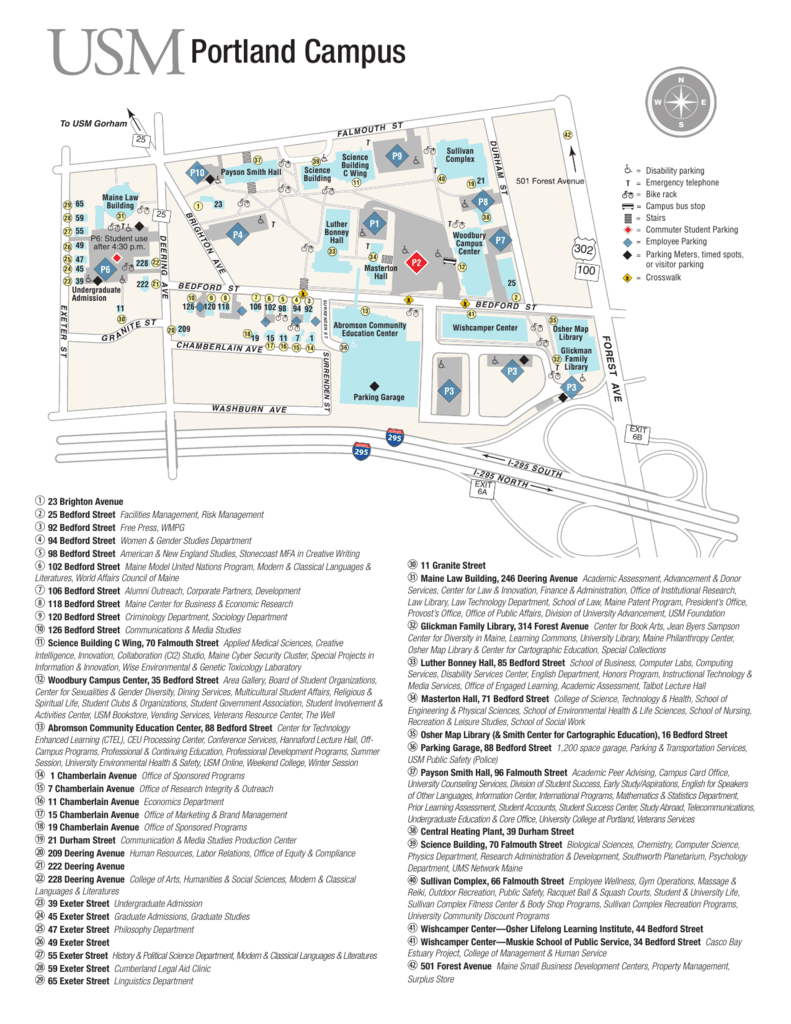 University Of Southern Maine Portland Campus Map USM Portland Campus Map   University of Southern Maine