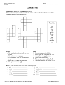 Antonyms Crossword Puzzle