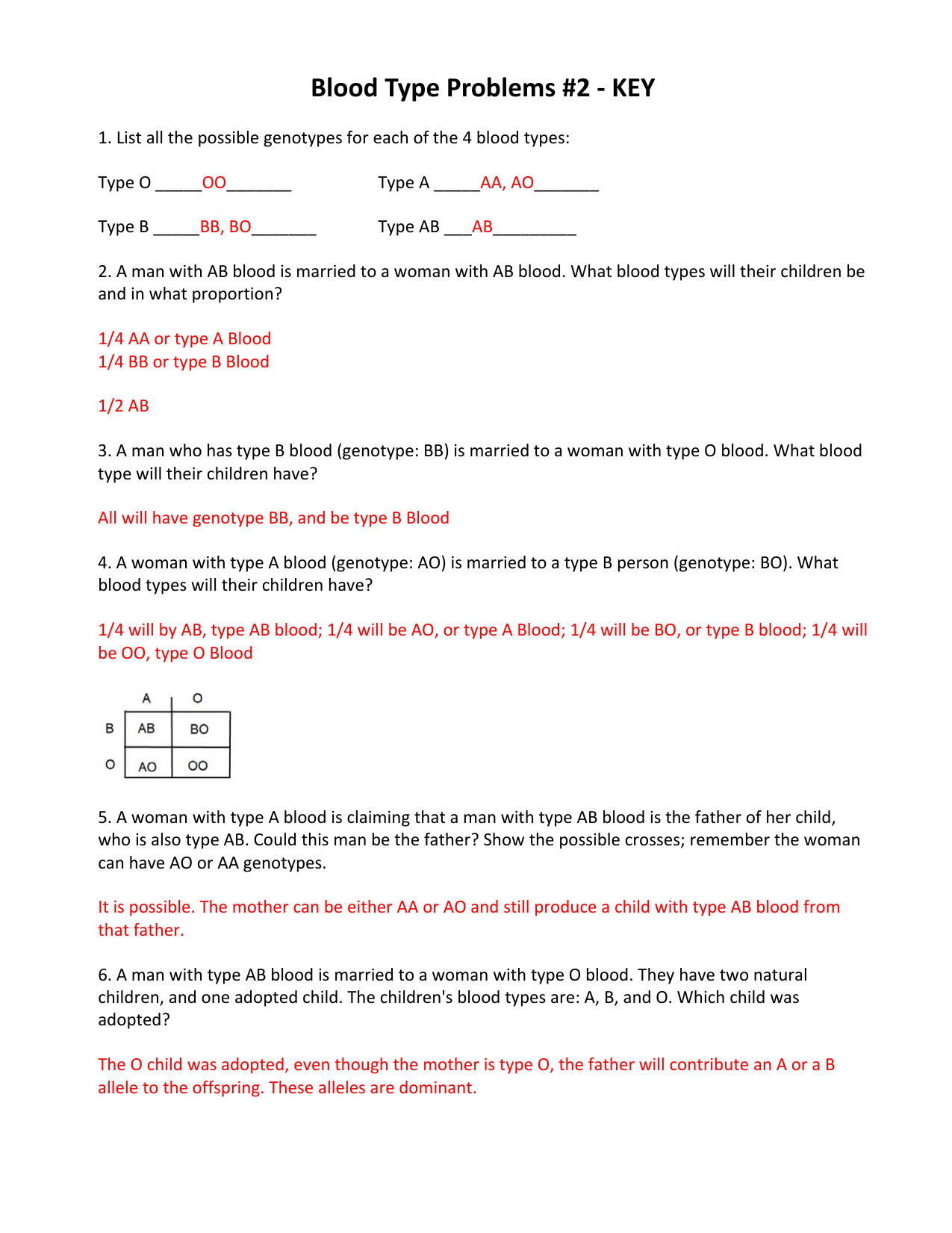 Blood Type Problems #11 Inside Blood Type And Inheritance Worksheet